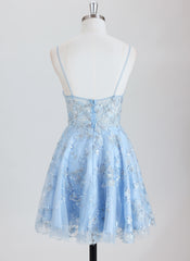 A-line V-Neck Short Lace Homecoming Dress With Sequins