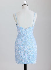 Sheath Spaghetti Straps Short Sequined Homecoming Dress With Sequins