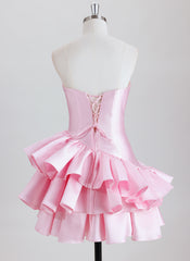 Ball-Gown/Princess Sleeveless Short Satin Homecoming Dress With Ruffle