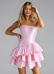 Ball-Gown/Princess Sleeveless Short Satin Homecoming Dress With Ruffle