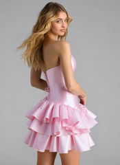 Ball-Gown/Princess Sleeveless Short Satin Homecoming Dress With Ruffle