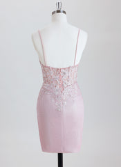 Sheath Spaghetti Straps Short Metallic Homecoming Dress With Sequins