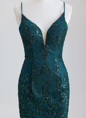 Sheath Spaghetti Straps Short Sequined Homecoming Dress With Sequins