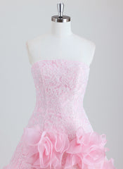 A-line Straight Short Lace Homecoming Dress With Ruffle