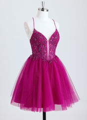 Ball-Gown/Princess V-Neck Short Tulle Homecoming Dress With Beading Sequins