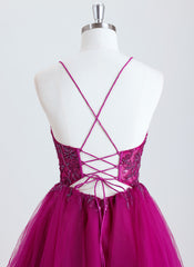 Ball-Gown/Princess V-Neck Short Tulle Homecoming Dress With Beading Sequins