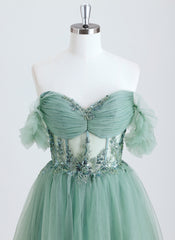 Ball-Gown/Princess Off the Shoulder Short Tulle Homecoming Dress With Beading Appliques Lace Sequins