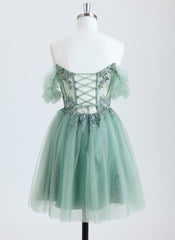 Ball-Gown/Princess Off the Shoulder Short Tulle Homecoming Dress With Beading Appliques Lace Sequins