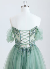 Ball-Gown/Princess Off the Shoulder Short Tulle Homecoming Dress With Beading Appliques Lace Sequins