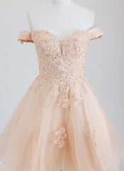 Ball-Gown/Princess Off the Shoulder Short Tulle Homecoming Dress With Rhinestone