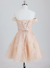 Ball-Gown/Princess Off the Shoulder Short Tulle Homecoming Dress With Rhinestone