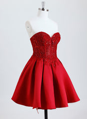 Ball-Gown/Princess Sweetheart Short Satin Homecoming Dress With Beading Sequins