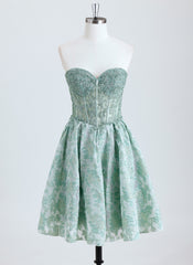 Ball-Gown/Princess Sweetheart Short Jacquard Homecoming Dress With Sequins Appliques Lace