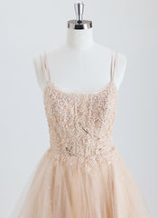 Ball-Gown/Princess Scoop Short Tulle Homecoming Dress With Beading Sequins