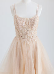 Ball-Gown/Princess Scoop Short Tulle Homecoming Dress With Beading Sequins