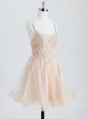 Ball-Gown/Princess Scoop Short Tulle Homecoming Dress With Beading Sequins