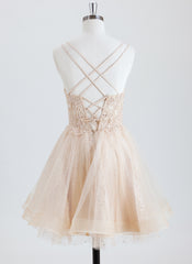 Ball-Gown/Princess Scoop Short Tulle Homecoming Dress With Beading Sequins