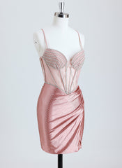 Sheath/Column Sweetheart Short Silky Satin Homecoming Dress With Rhinestone