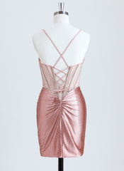 Sheath/Column Sweetheart Short Silky Satin Homecoming Dress With Rhinestone