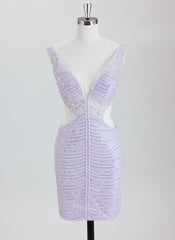 Sheath/Column V-Neck Short Sequin Homecoming Dress With Beading Sequins