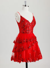 Ball-Gown/Princess V-Neck Short Tulle Homecoming Dress With Sequins