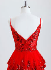 Ball-Gown/Princess V-Neck Short Tulle Homecoming Dress With Sequins