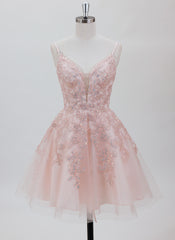 A-line V-Neck Short Tulle Homecoming Dress With Sequins
