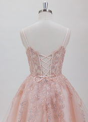 A-line V-Neck Short Tulle Homecoming Dress With Sequins