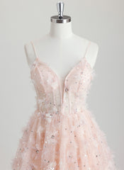 Ball-Gown/Princess V-Neck Short Tulle Homecoming Dress With Beading 3D Floral Sequins
