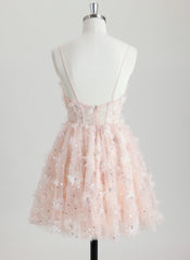 Ball-Gown/Princess V-Neck Short Tulle Homecoming Dress With Beading 3D Floral Sequins