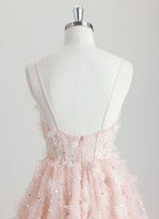Ball-Gown/Princess V-Neck Short Tulle Homecoming Dress With Beading 3D Floral Sequins