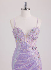 Sheath/Column Sweetheart Short Sequin Mini Dress With Beading 3D Floral Sequins