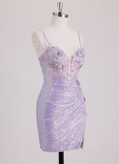 Sheath/Column Sweetheart Short Sequin Mini Dress With Beading 3D Floral Sequins