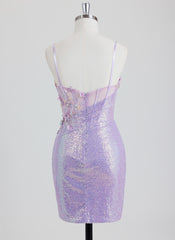 Sheath/Column Sweetheart Short Sequin Mini Dress With Beading 3D Floral Sequins