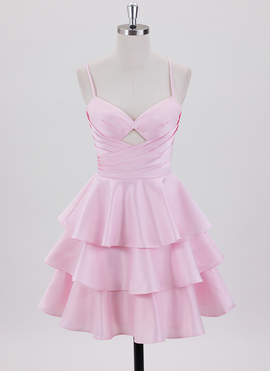 Ball-Gown/Princess Spaghetti Straps Short Satin Homecoming Dress With Pleated