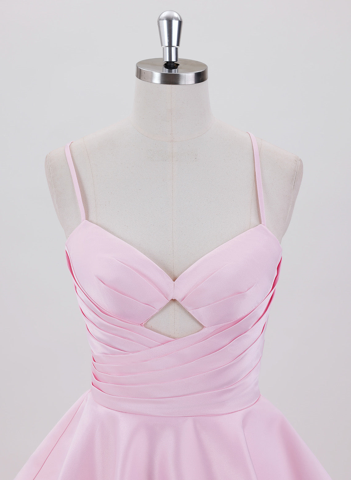 Ball-Gown/Princess Spaghetti Straps Short Satin Homecoming Dress With Pleated