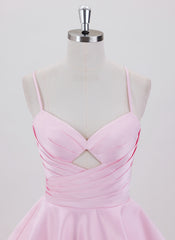 Ball-Gown/Princess Spaghetti Straps Short Satin Homecoming Dress With Pleated
