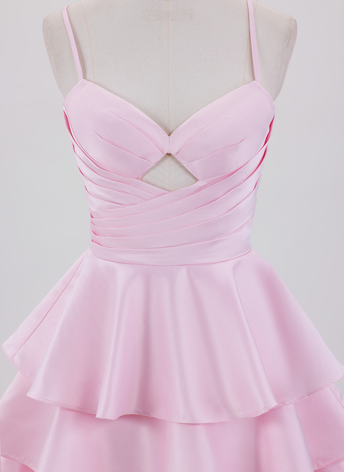 Ball-Gown/Princess Spaghetti Straps Short Satin Homecoming Dress With Pleated