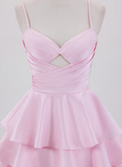 Ball-Gown/Princess Spaghetti Straps Short Satin Homecoming Dress With Pleated