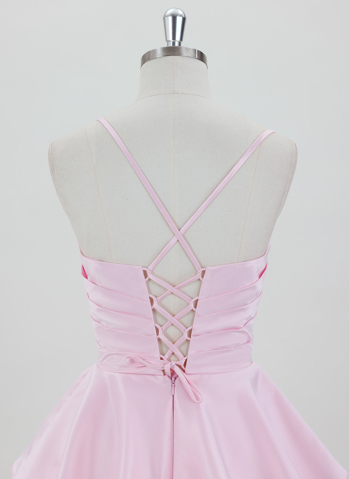 Ball-Gown/Princess Spaghetti Straps Short Satin Homecoming Dress With Pleated