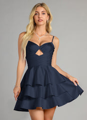 Ball-Gown/Princess Spaghetti Straps Short Satin Homecoming Dress With Pleated
