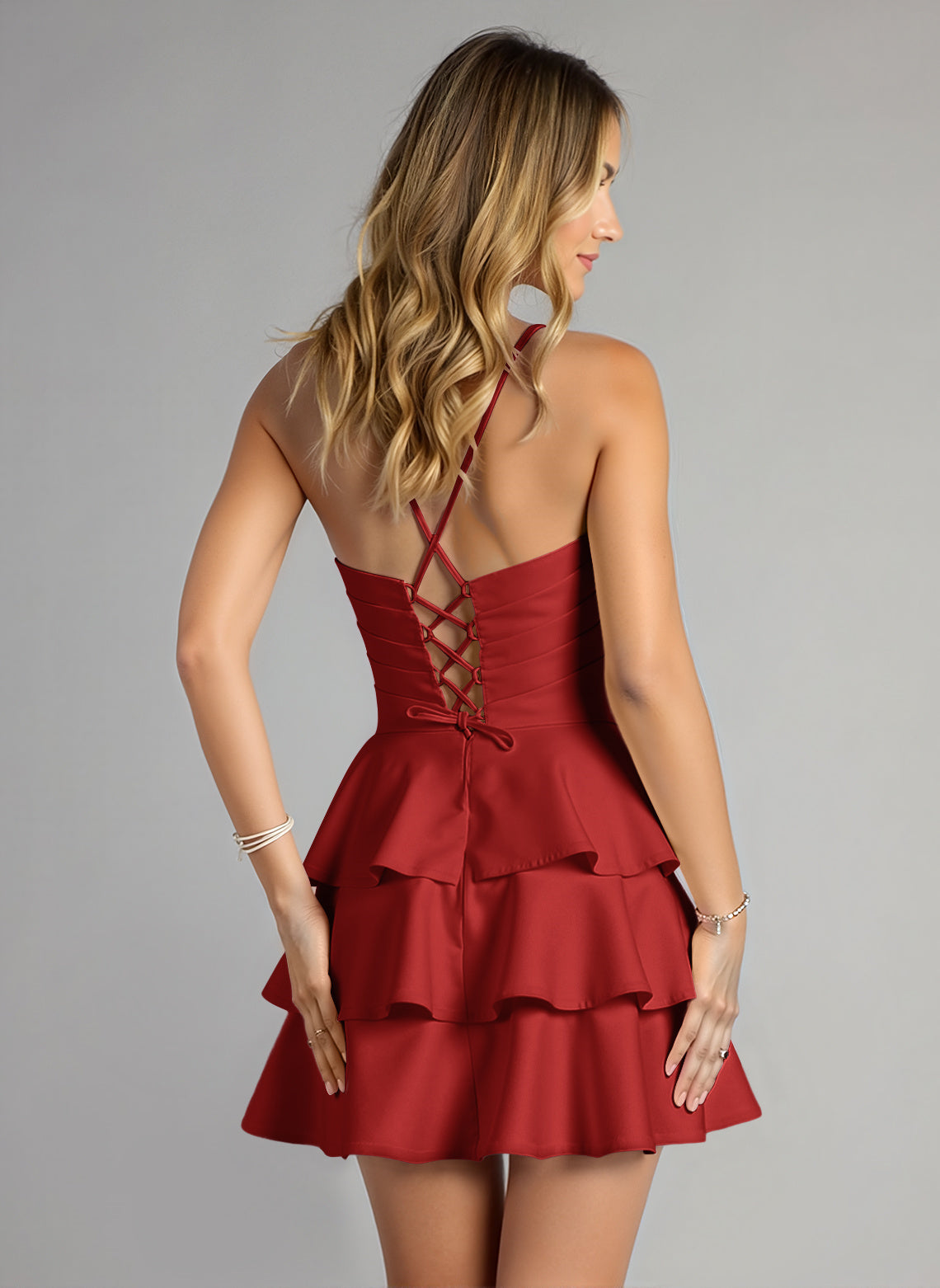 Ball-Gown/Princess Spaghetti Straps Short Satin Homecoming Dress With Pleated