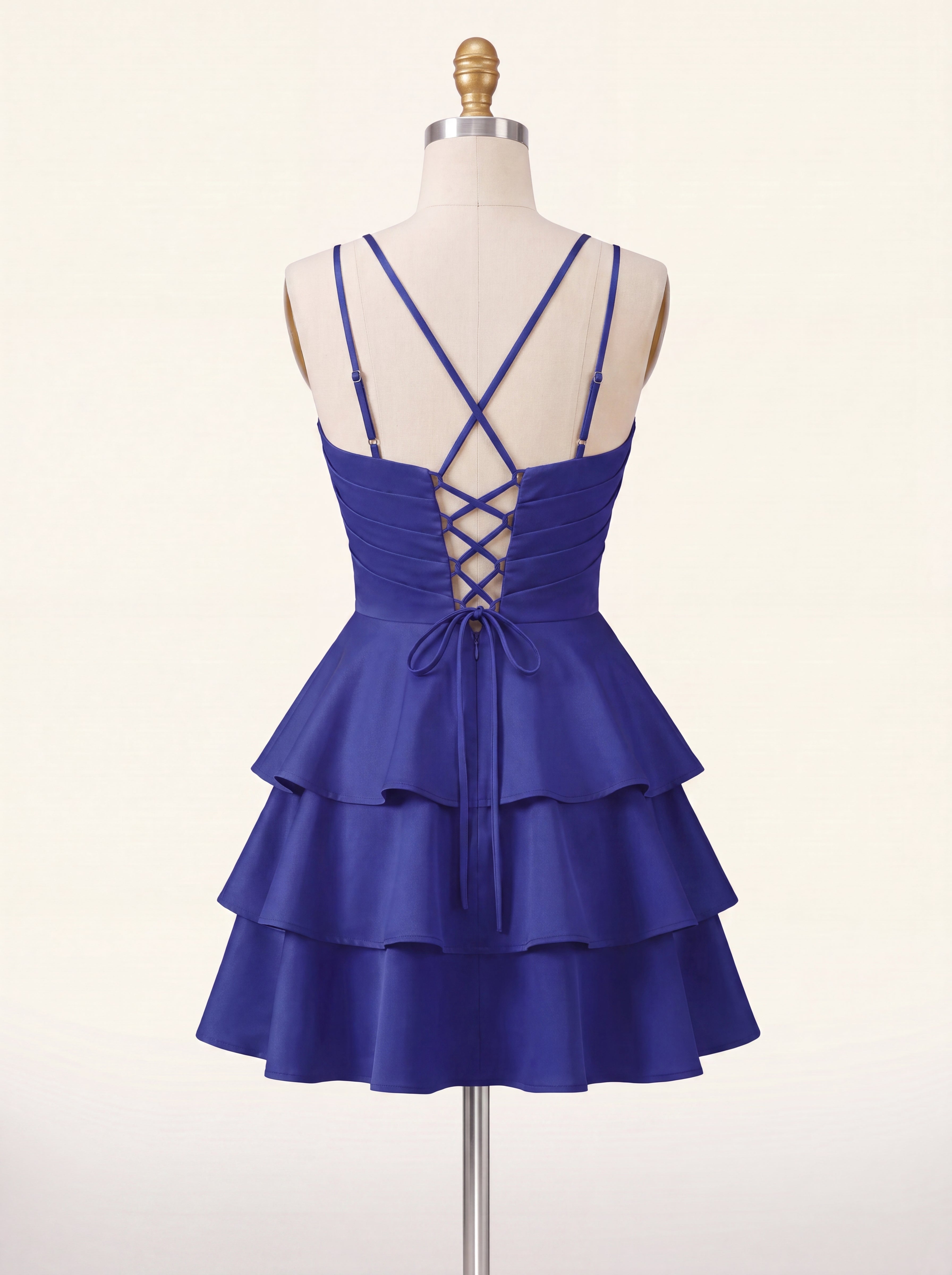 Ball-Gown/Princess Spaghetti Straps Short Satin Homecoming Dress With Pleated