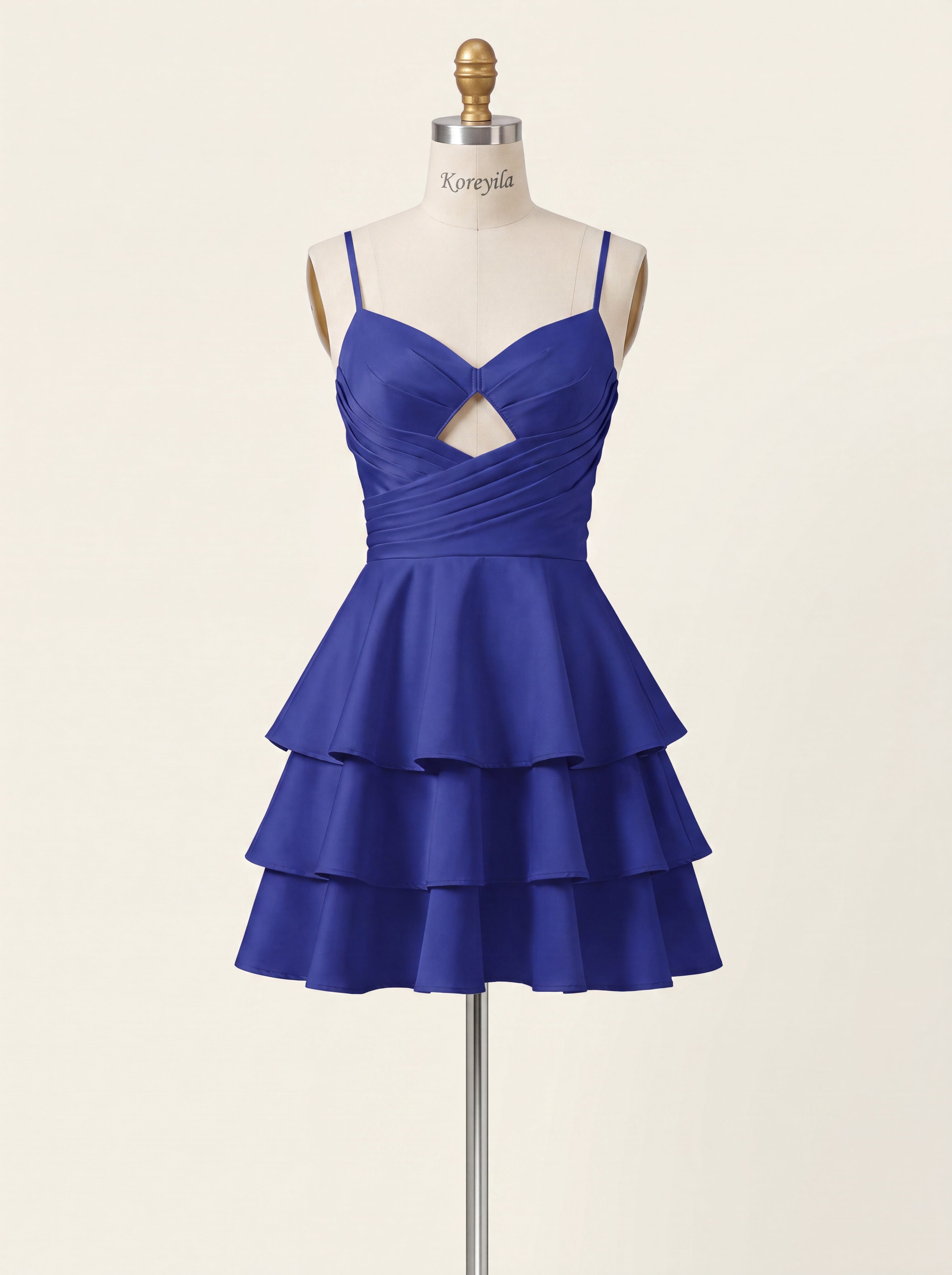 Ball-Gown/Princess Spaghetti Straps Short Satin Homecoming Dress With Pleated