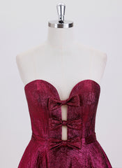A-line Sleeveless Short Metallic Homecoming Dress With Bow