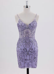 Sheath Spaghetti Straps Short Sequin Homecoming Dress With Sequins