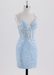 Sheath/Column Spaghetti Straps Short Tulle Homecoming Dress With Sequins