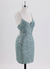 Sheath/Column Spaghetti Straps Short Sequin Homecoming Dress With Sequins