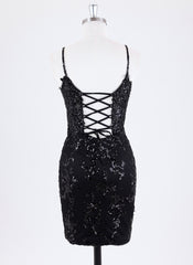Sheath/Column Spaghetti Straps Short Lace Homecoming Dress With Sequins