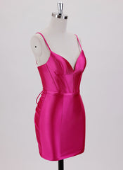 Sheath/Column Spaghetti Straps Short Jersey Homecoming Dress With Pleated